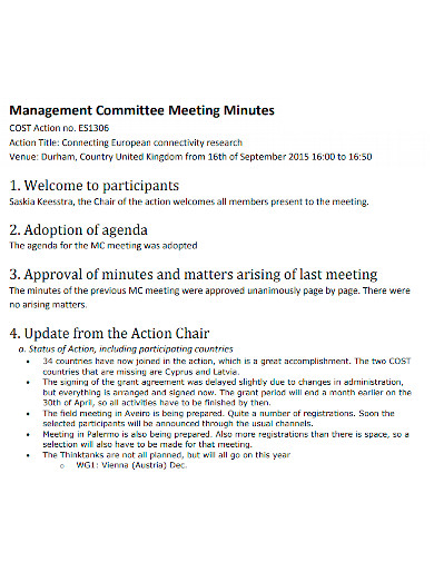 management committee meeting minutes