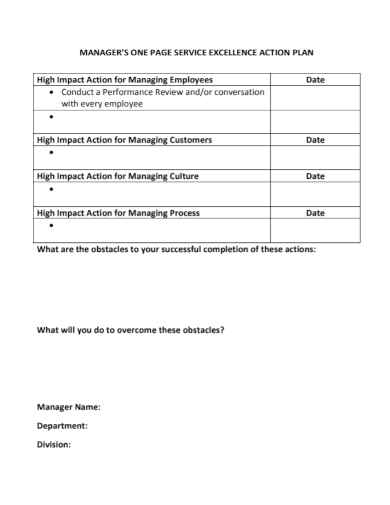 manager one page service action plan