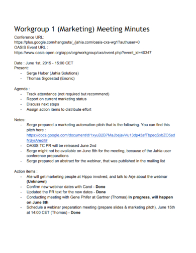 marketing conference meeting minutes