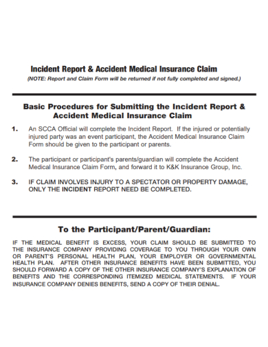 medical insurance claim incident report