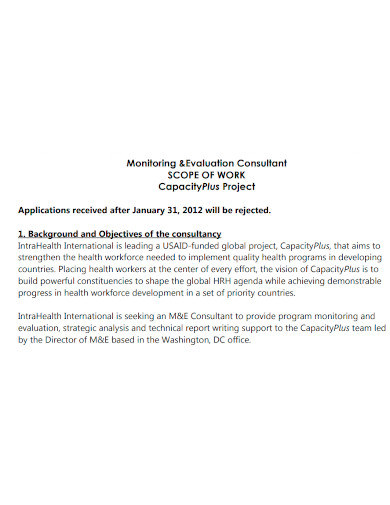 monitoring and evaluation scope of work