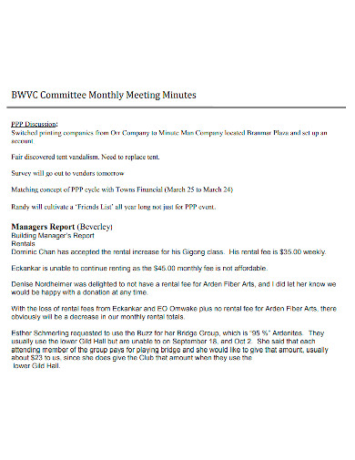 monthly committee meeting minutes