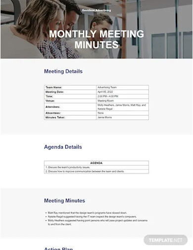 monthly meeting minutes sample