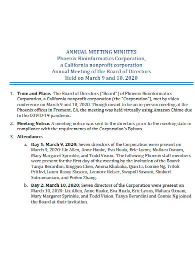 non profit annual meeting minutes