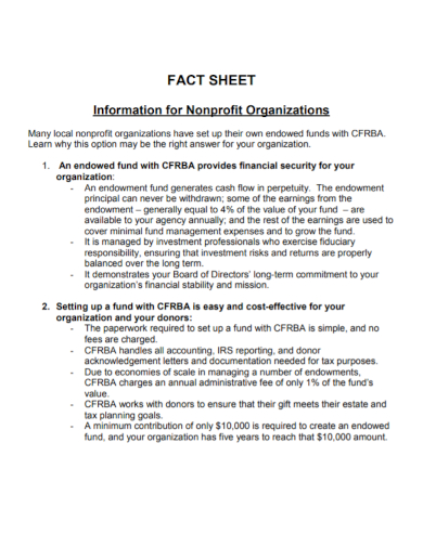 non profit organization fact sheet