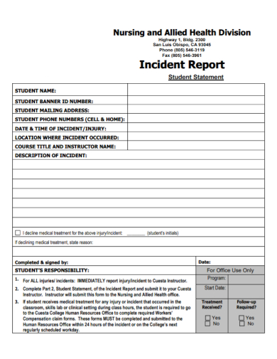 nursing student incident report