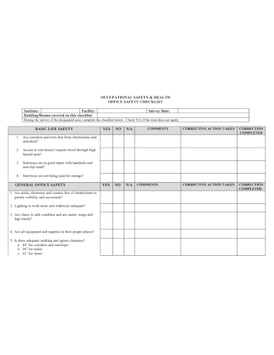 occupational health office safety checklist