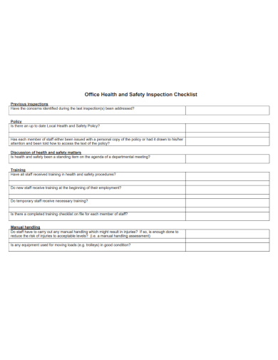 office health and safety inspection checklist