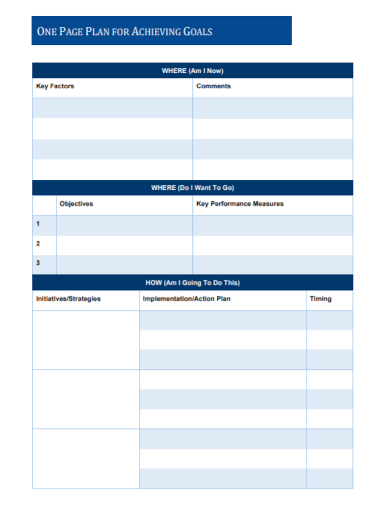 one page goals action plan