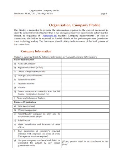 one page organisation company profile