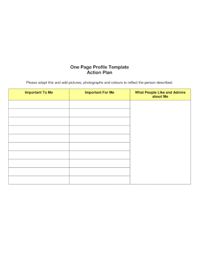 one page profile action plan