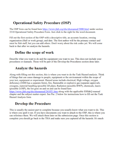 operational safety procedure scope of work