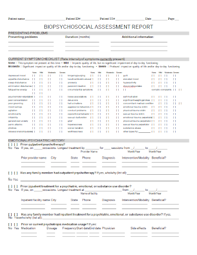 patient biopsychosocial assessment report