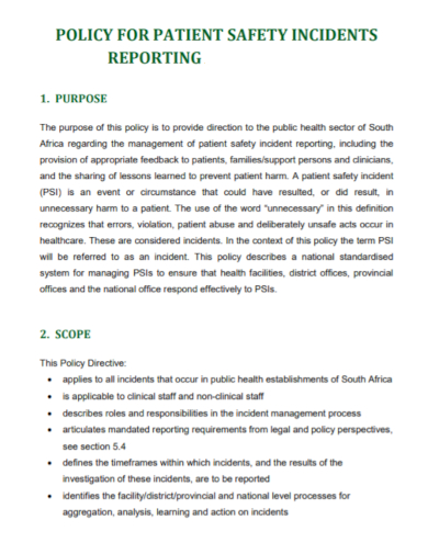 patient policy safety incident report
