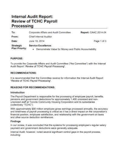 payroll review internal audit report