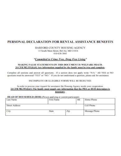 personal statement rental application