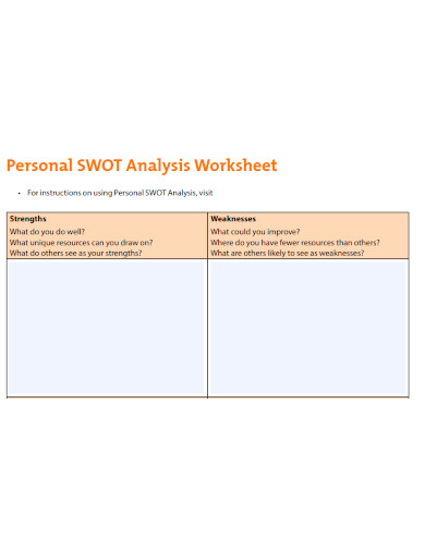 personal swot analysis worksheet