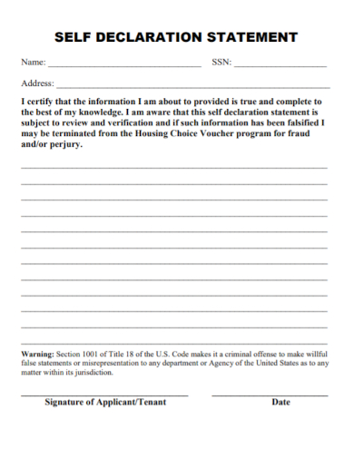 Self Declaration Form Example