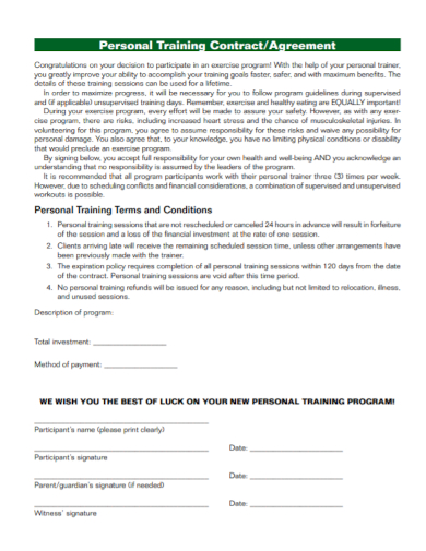 personal training contract agreement