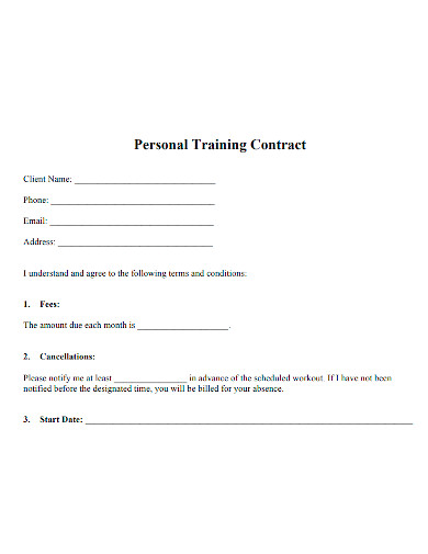 personal training contract sample