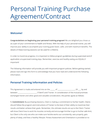 personal training purchase agreement
