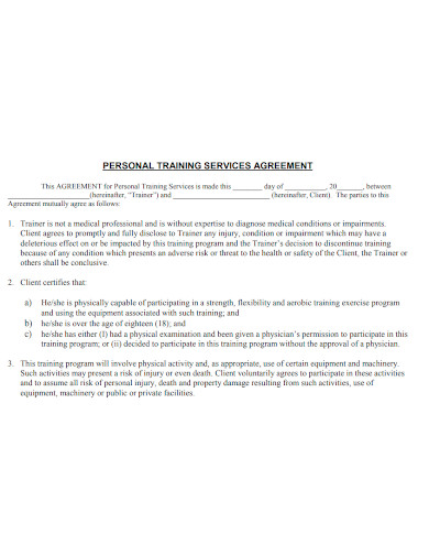 personal training services agreement