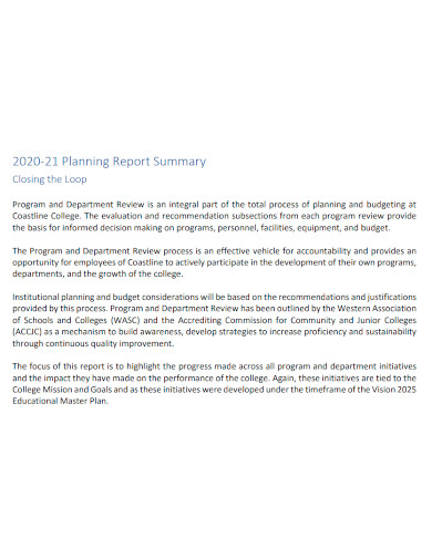 planning report summary