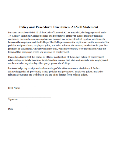 policy and procedures at will statement