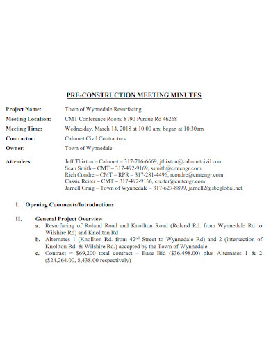 pre construction meeting minutes format