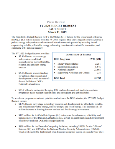 press release budget fact sheet