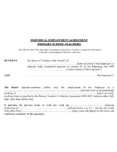 primary teacher employment agreement