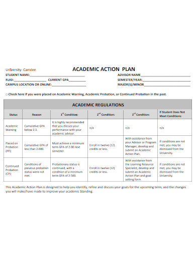 printable academic action plan