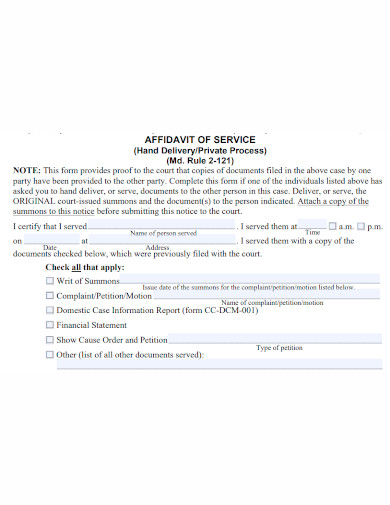 printable affidavit of service