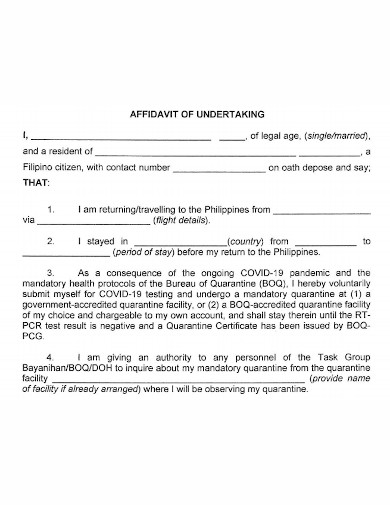 printable affidavit of undertaking