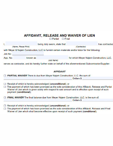 printable affidavit of waiver