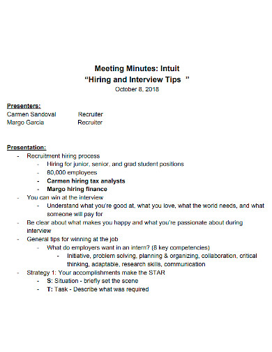 printable job interview meeting minutes