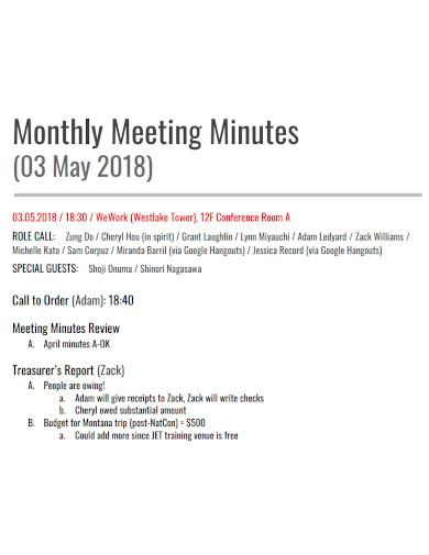 printable monthly meeting minutes