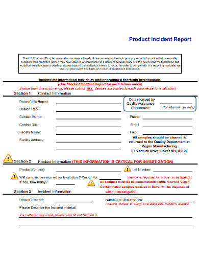 printable product incident reports
