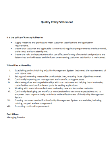 printable quality policy statement