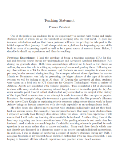 printable teaching statement