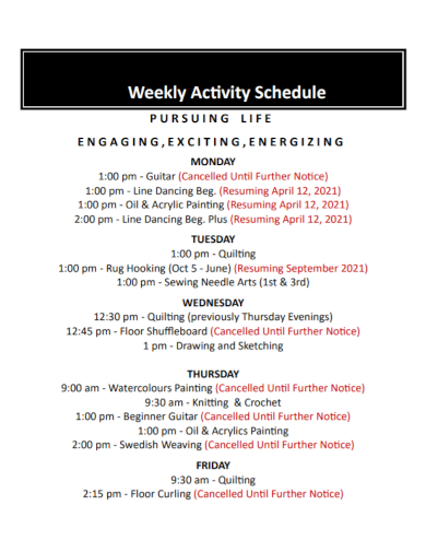 printable weekly activity schedule