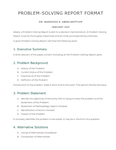 problem solving report format