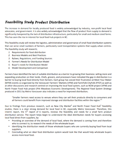 product distribution feasibility report