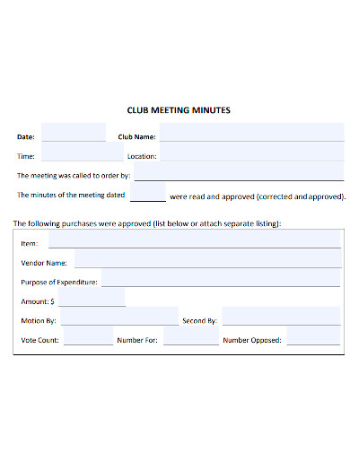 professional club meeting minutes