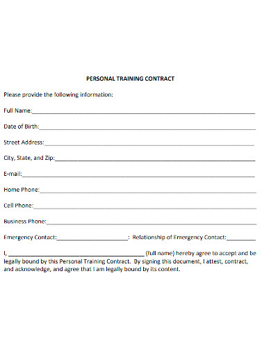 professional personal training contract