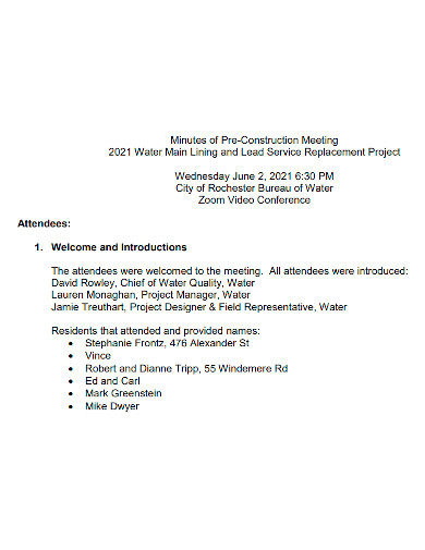 professional pre construction meeting minutes