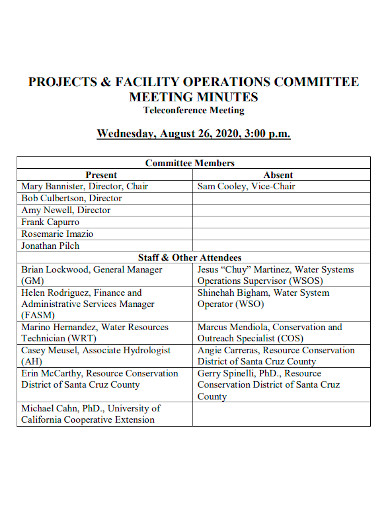 project and facility operations meeting minutes