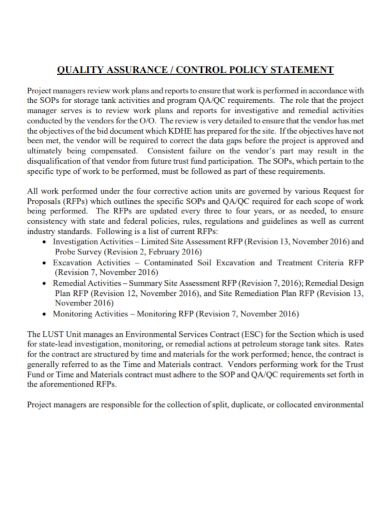 quality assurance control policy statement