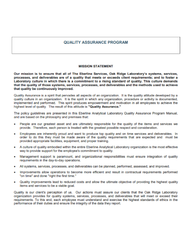 quality assurance program mission statement
