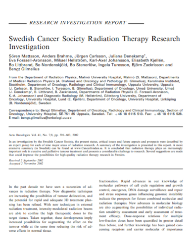 radiation therapy research investigation report